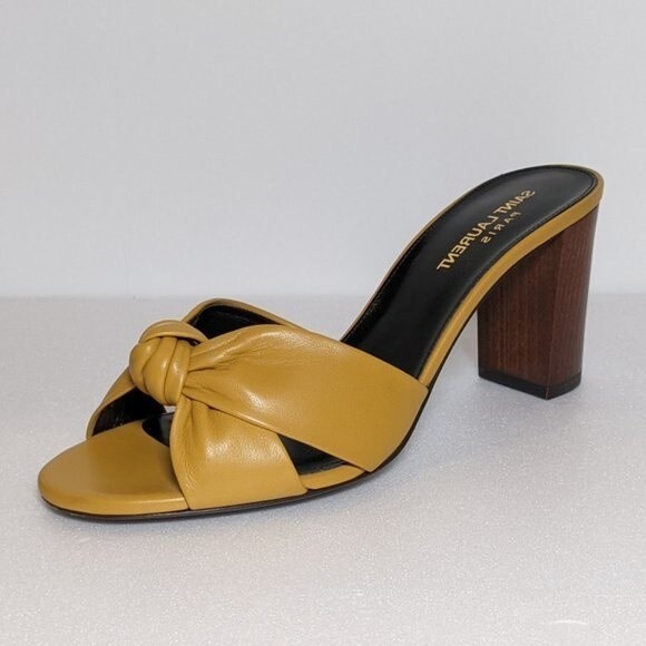 YSL Bianca Leather Block Heel Mules Sandals - Picture 3 of 12